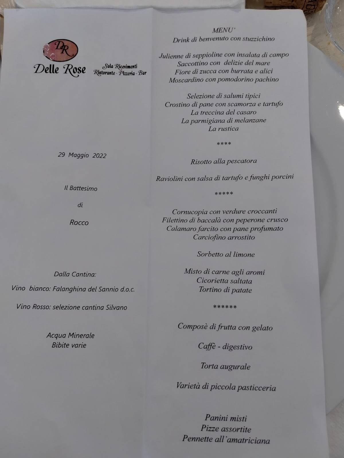 Menu di Ristorante delle Rose 