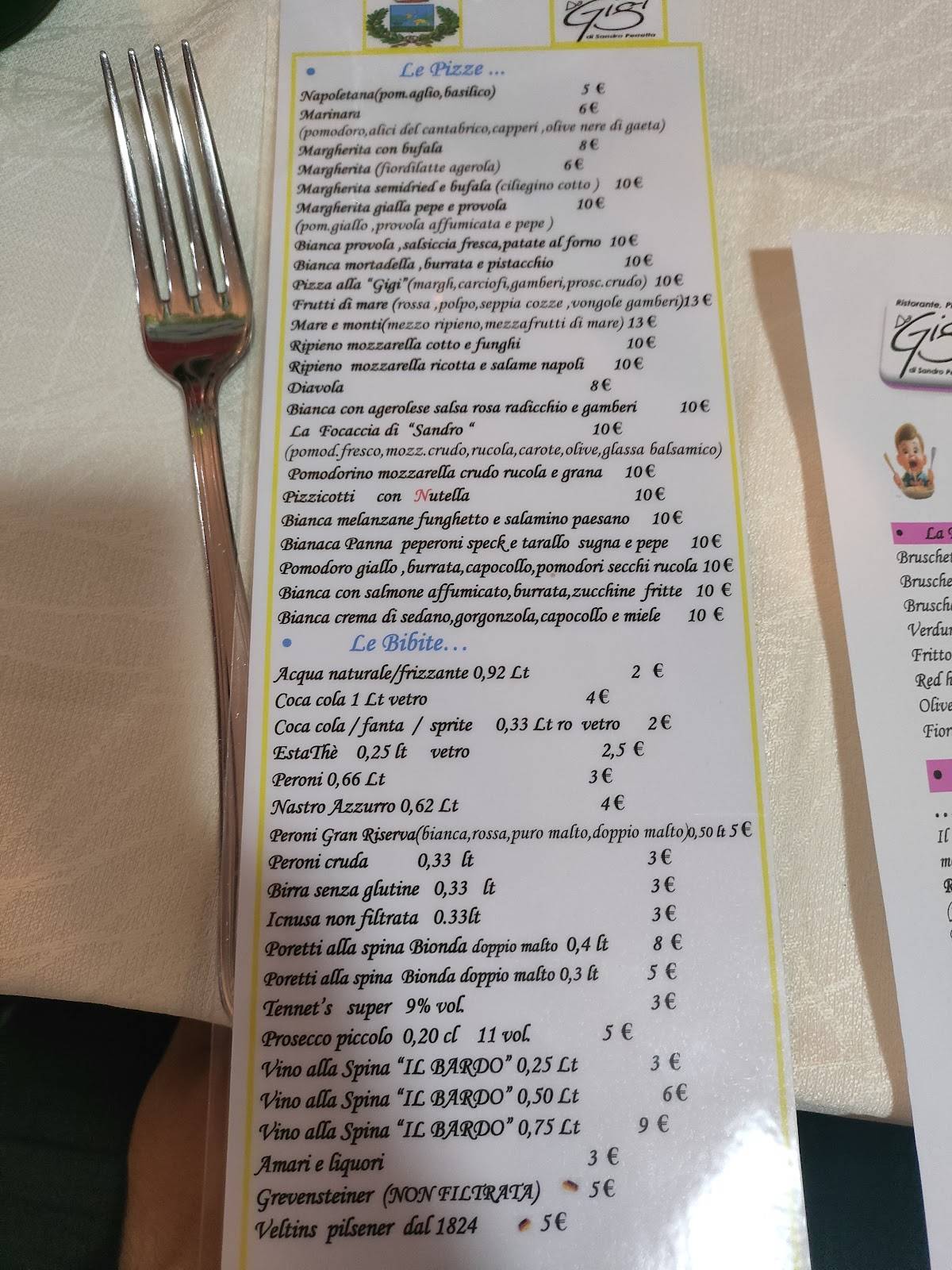 Menu di Ristorante e Pizzeria da Gigi 