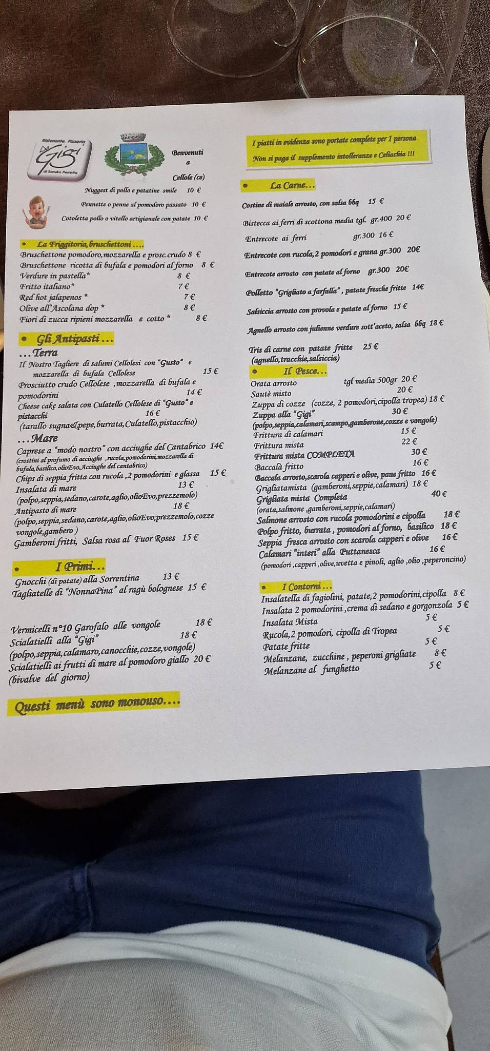 Menu di Ristorante e Pizzeria da Gigi 