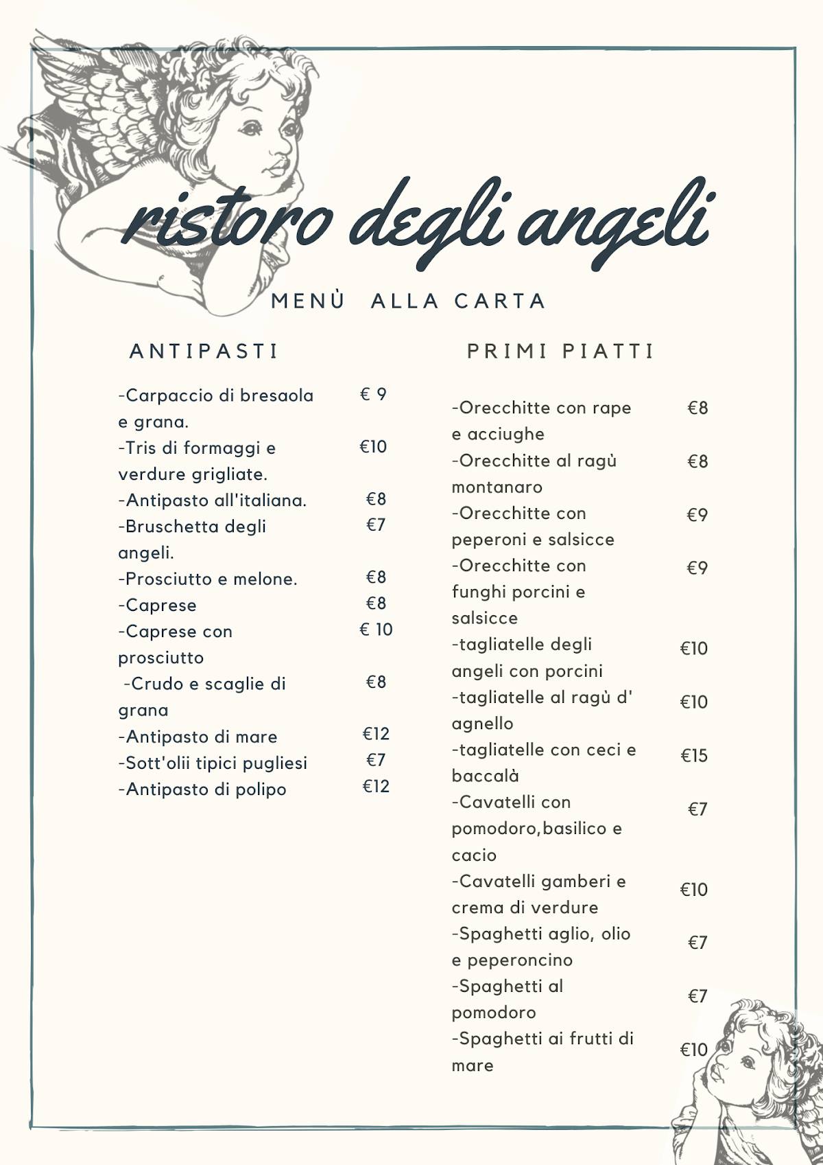Menu di Ristoro degli Angeli 