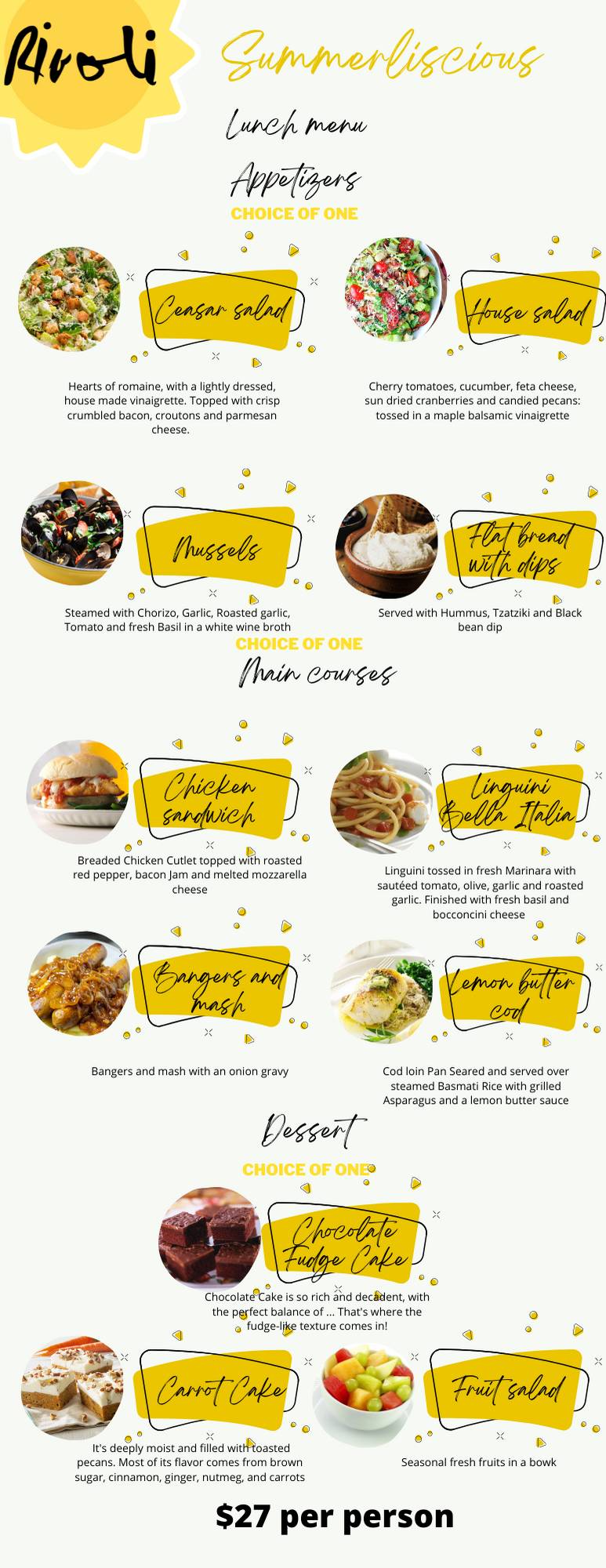 Menu de Rivoli Toronto