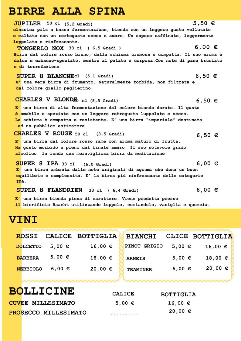 Menu di Rol Birreria con cucina. 
