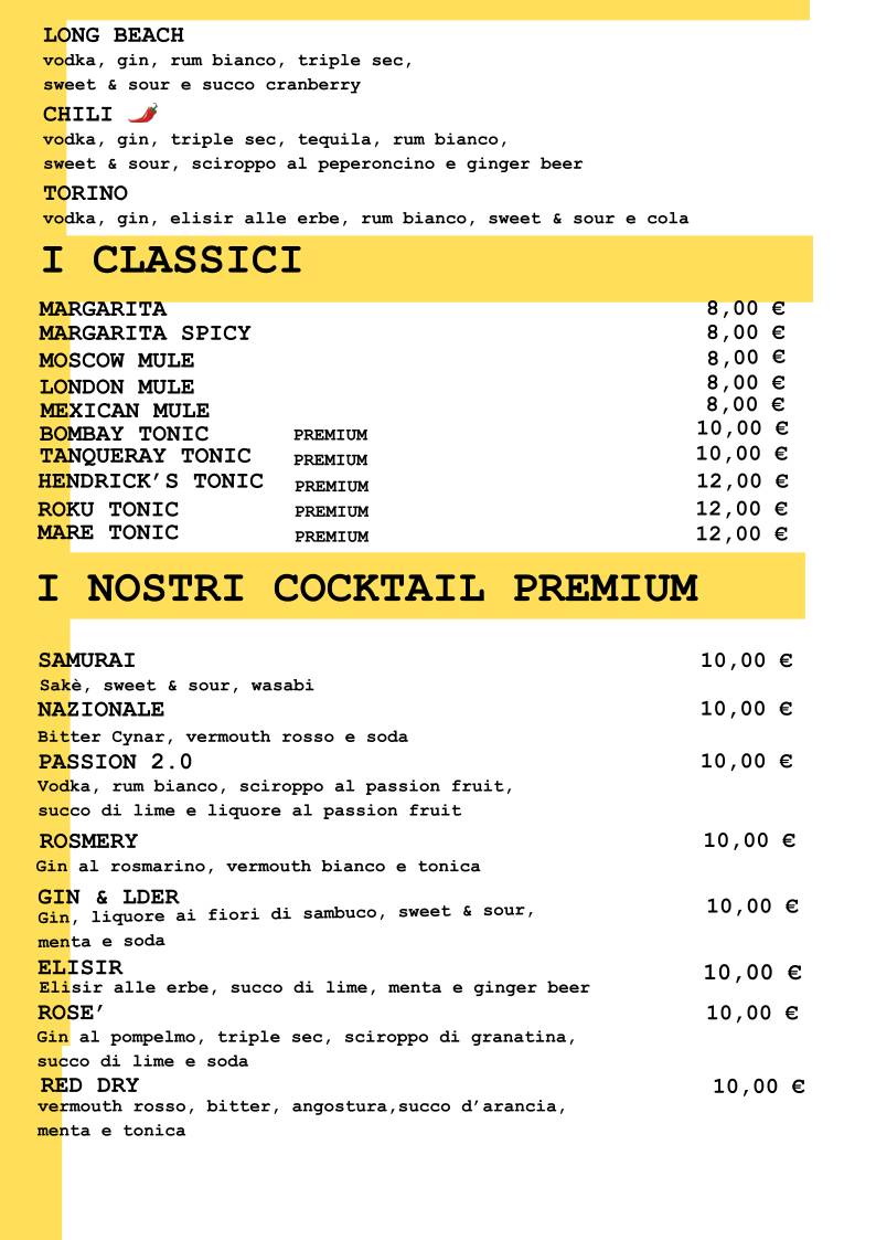 Menu di Rol Birreria con cucina. 