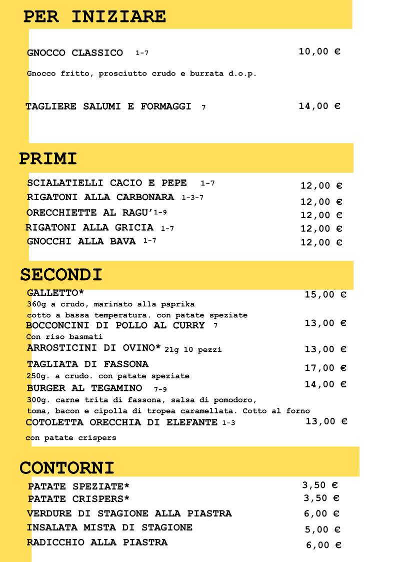Menu di Rol Birreria con cucina. 
