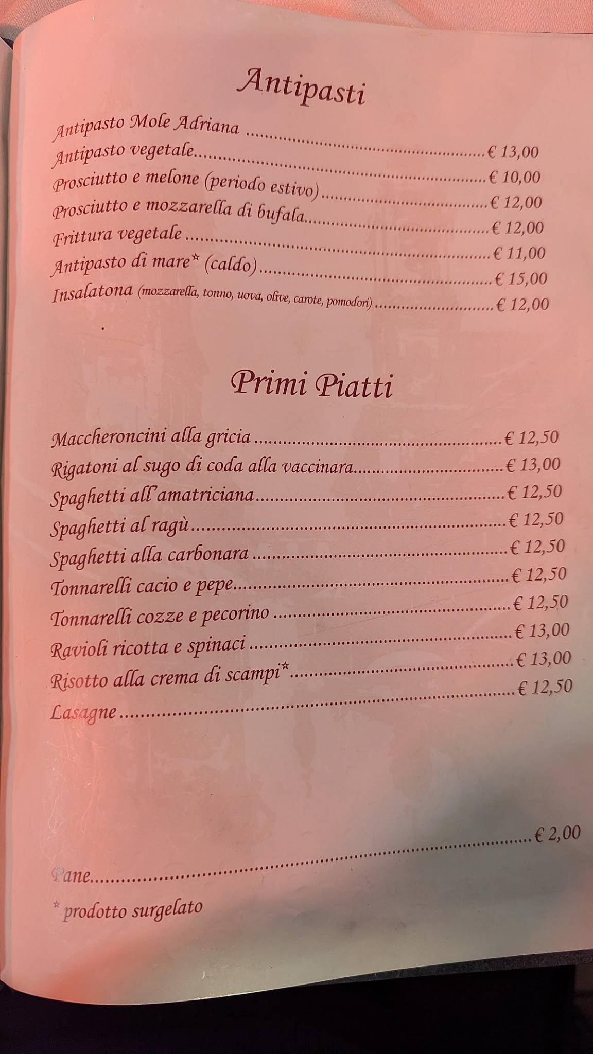 Menu di Da Romolo alla Mole Adriana 