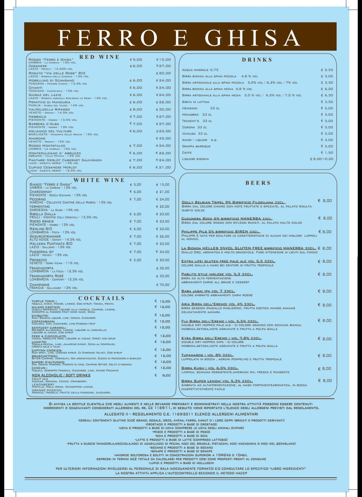 Menu de Ferro e Ghisa