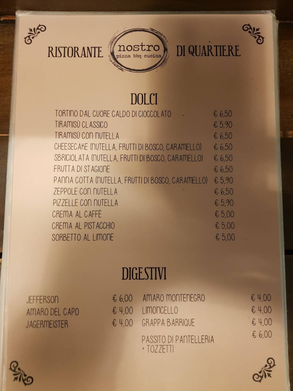 Menu di Nostro - Ristorante Pizzeria Casal Palocco 