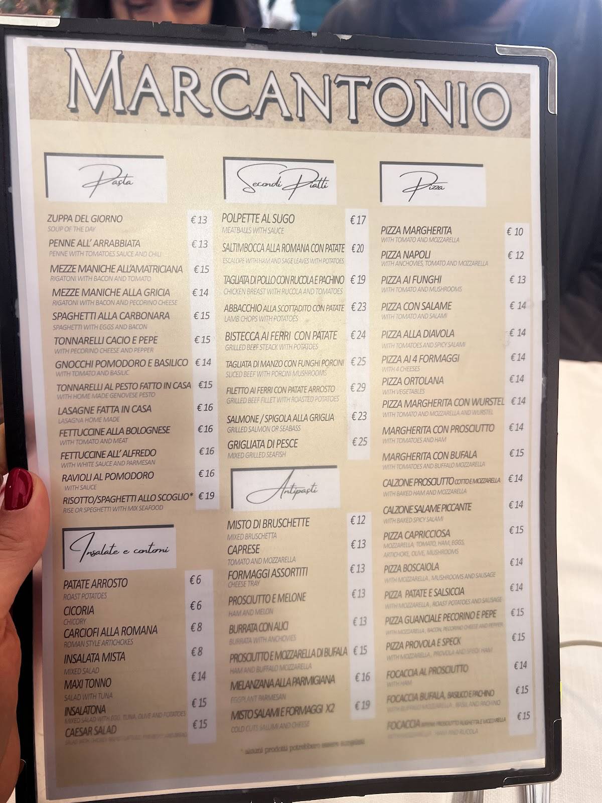 Menu di Ristorante Pizzeria Marcantonio 