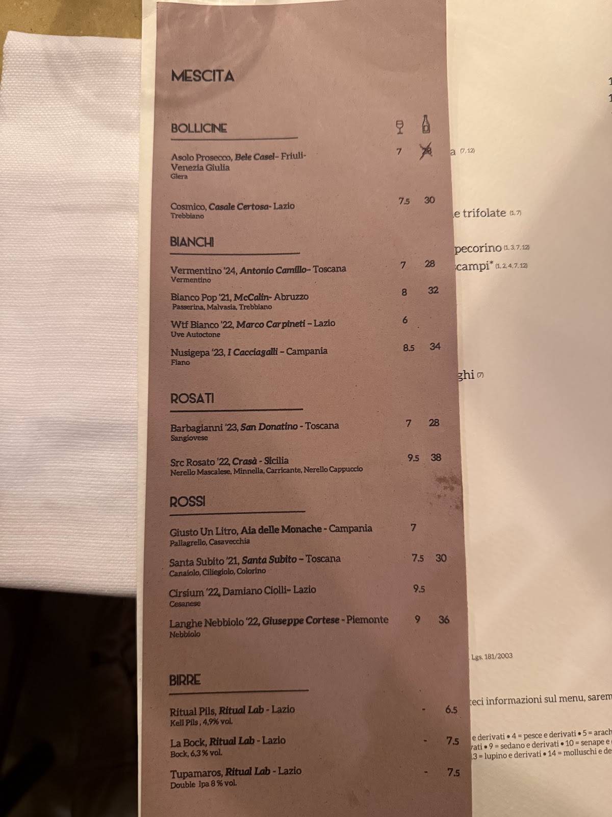 Menu di Trattoria Pennestri 