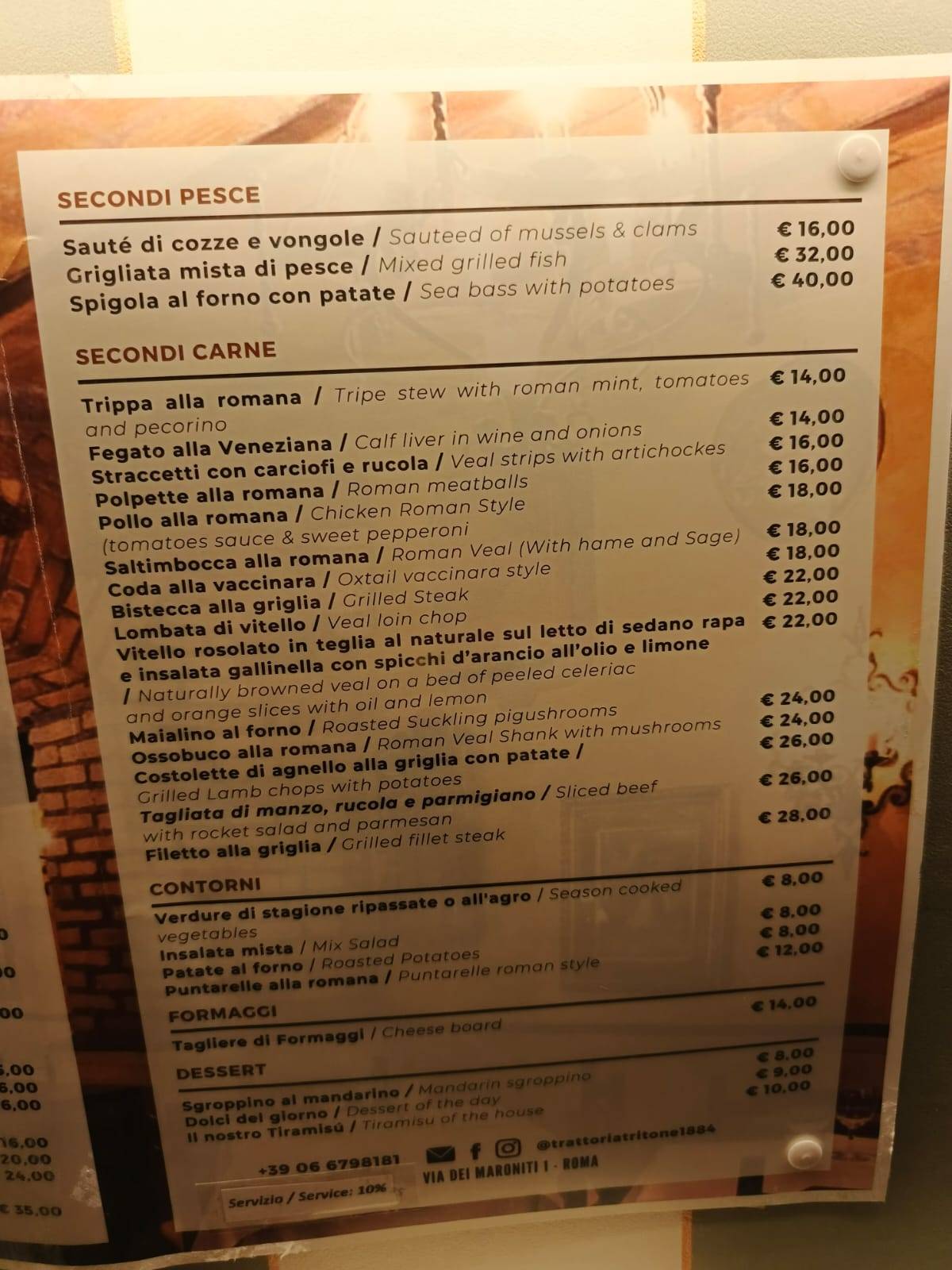 Menu di Trattoria Tritone 1884 - Antonio Camponeschi 