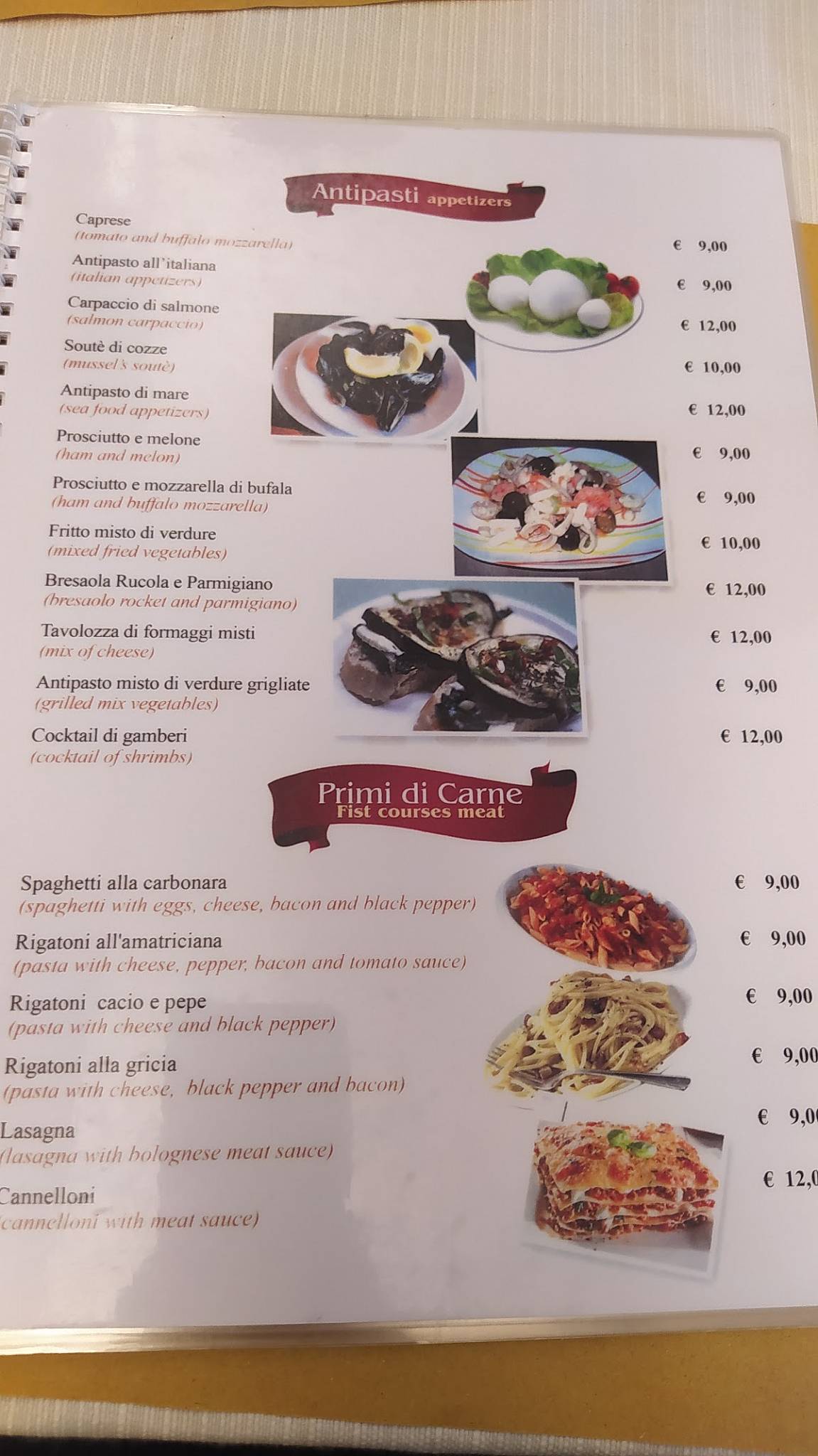 Menu di Vacanza Cucina typical romana 