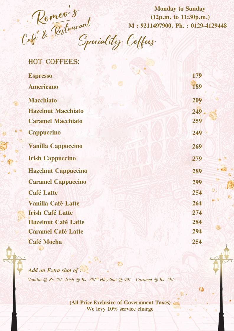Romeo's Cafe & Restaurant menu