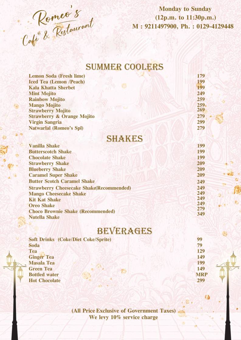 Romeo's Cafe & Restaurant menu