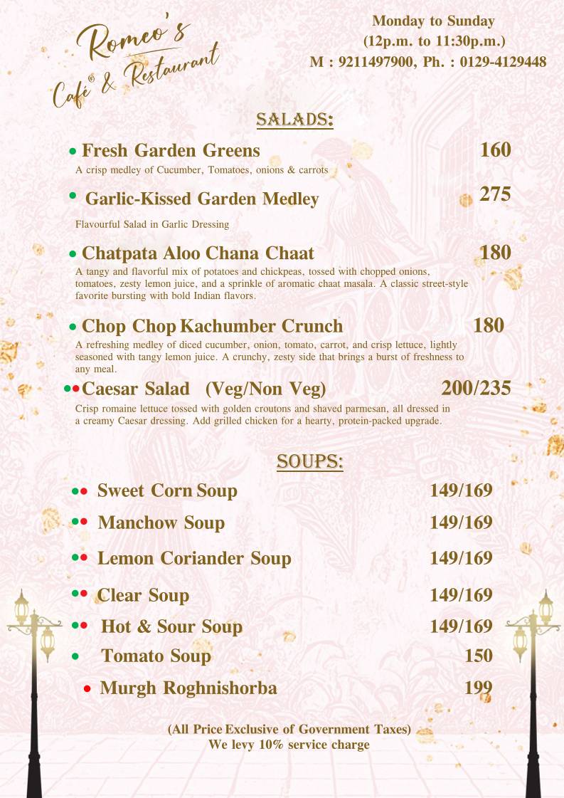 Romeo's Cafe & Restaurant menu