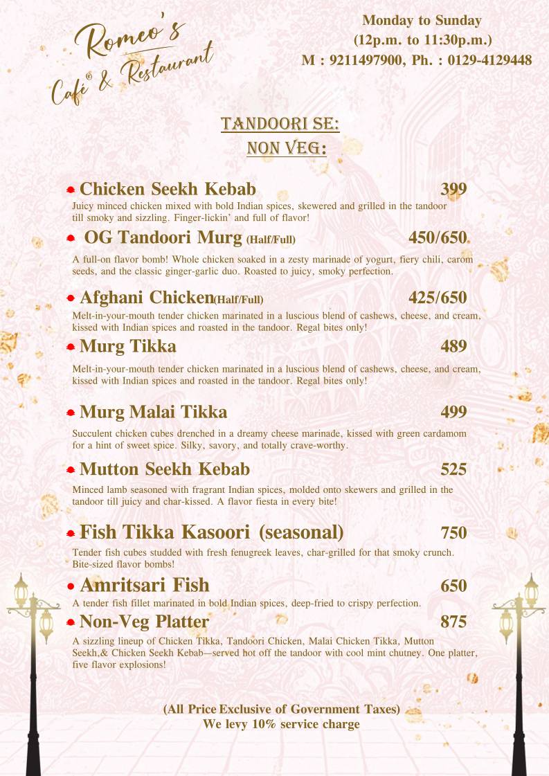 Romeo's Cafe & Restaurant menu