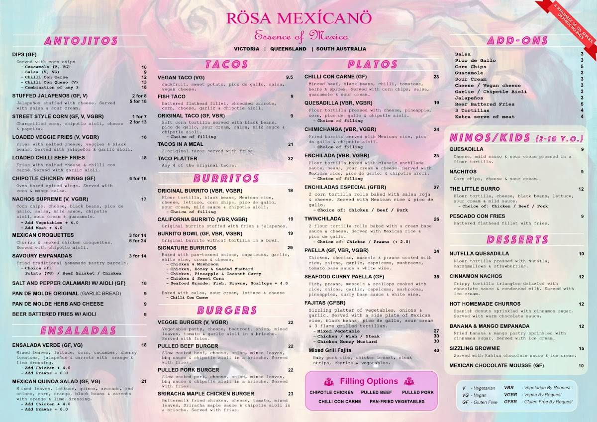 Menu at Rosa Mexicano Norwood restaurant, Norwood
