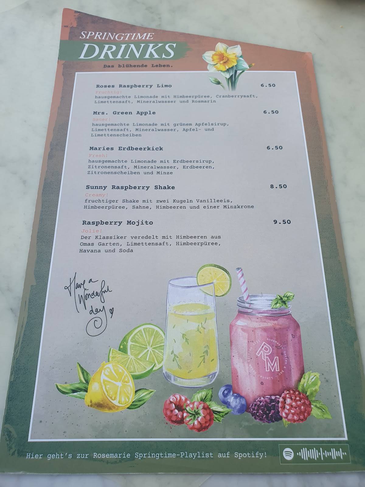 Speisekarte von Rosemarie Garten & Bar, Essen