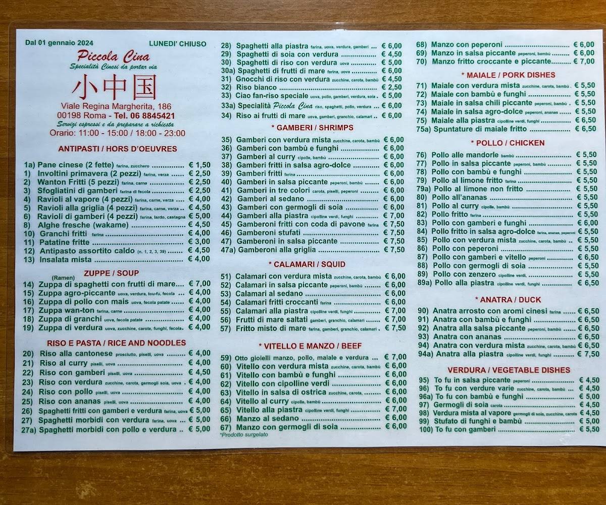 Menu di Rosticceria Piccola Cina di Marina dal 1992 