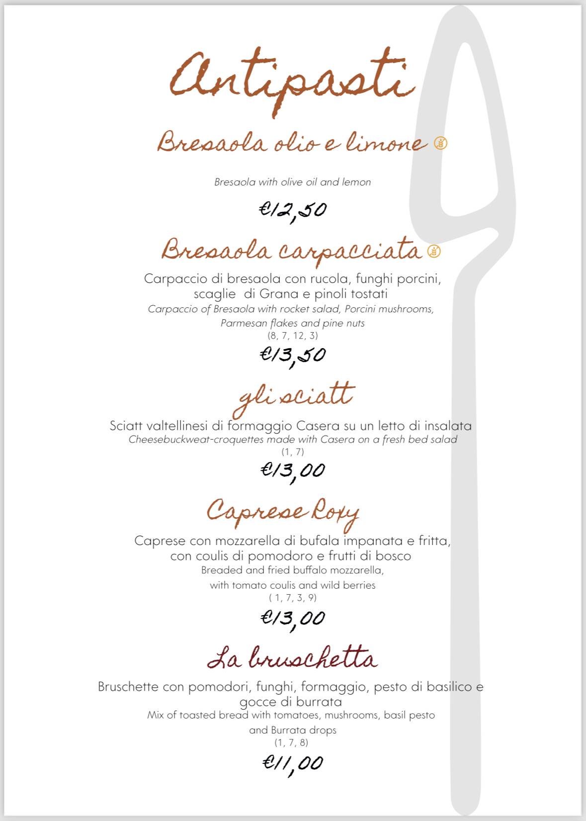 Menu di Roxy Bar Ristorante - Pizzeria 