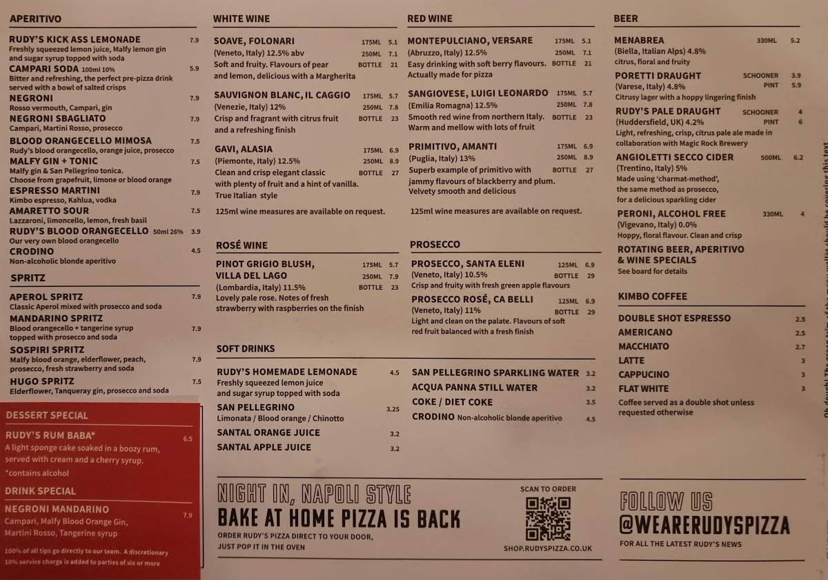 Menu at Rudy's Pizza Napoletana - Leeds restaurant, Leeds