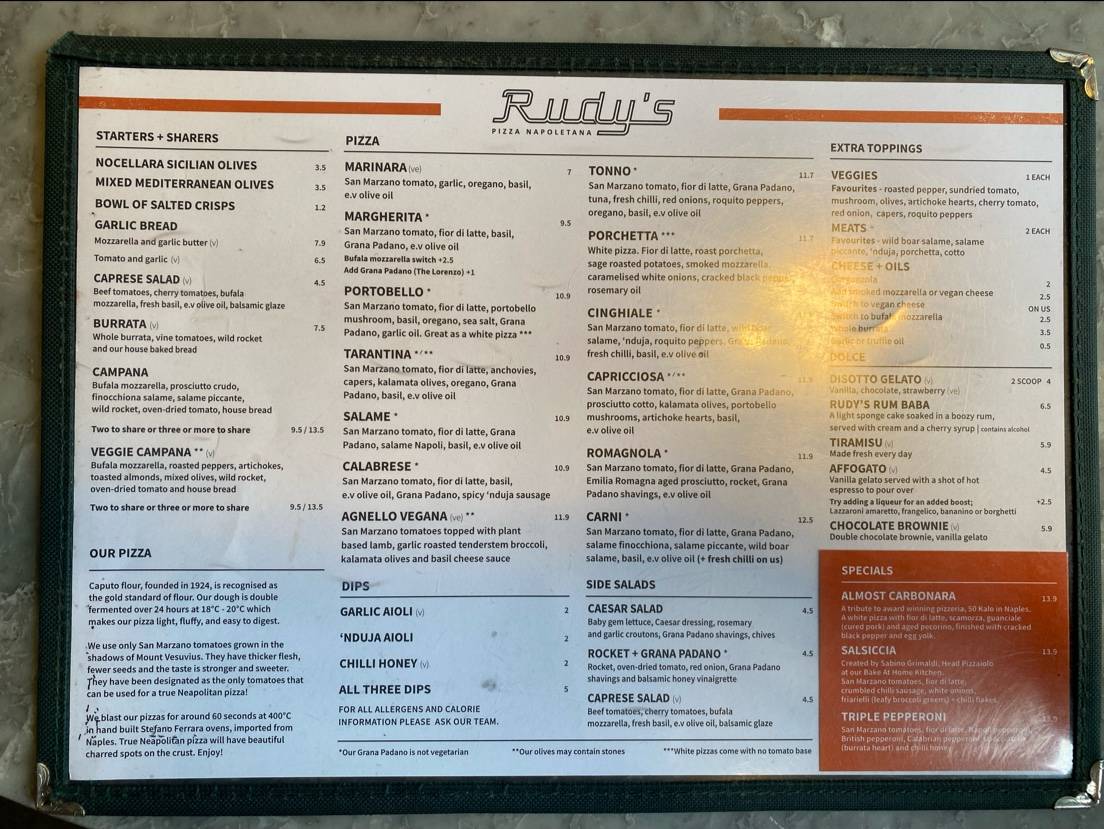 Menu at Rudy's Pizza Napoletana - Leeds restaurant, Leeds