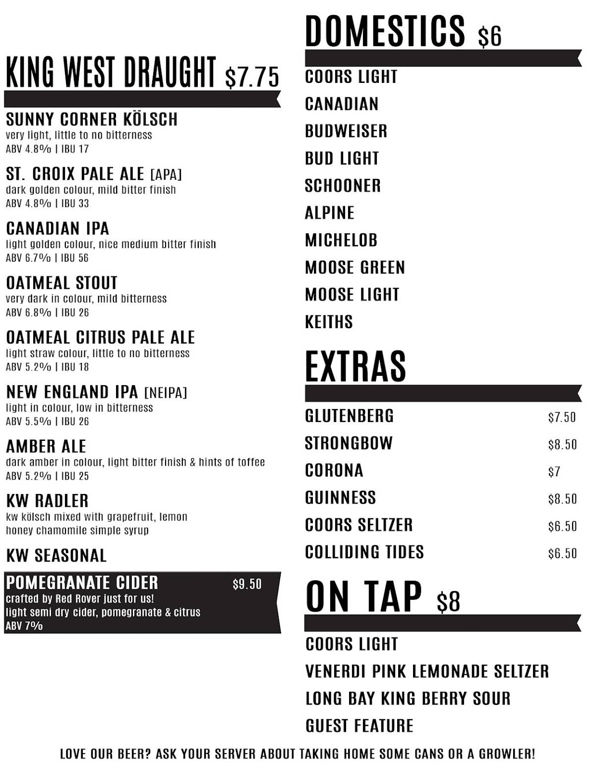 Menu de RustiCo. / King West Brewing Company