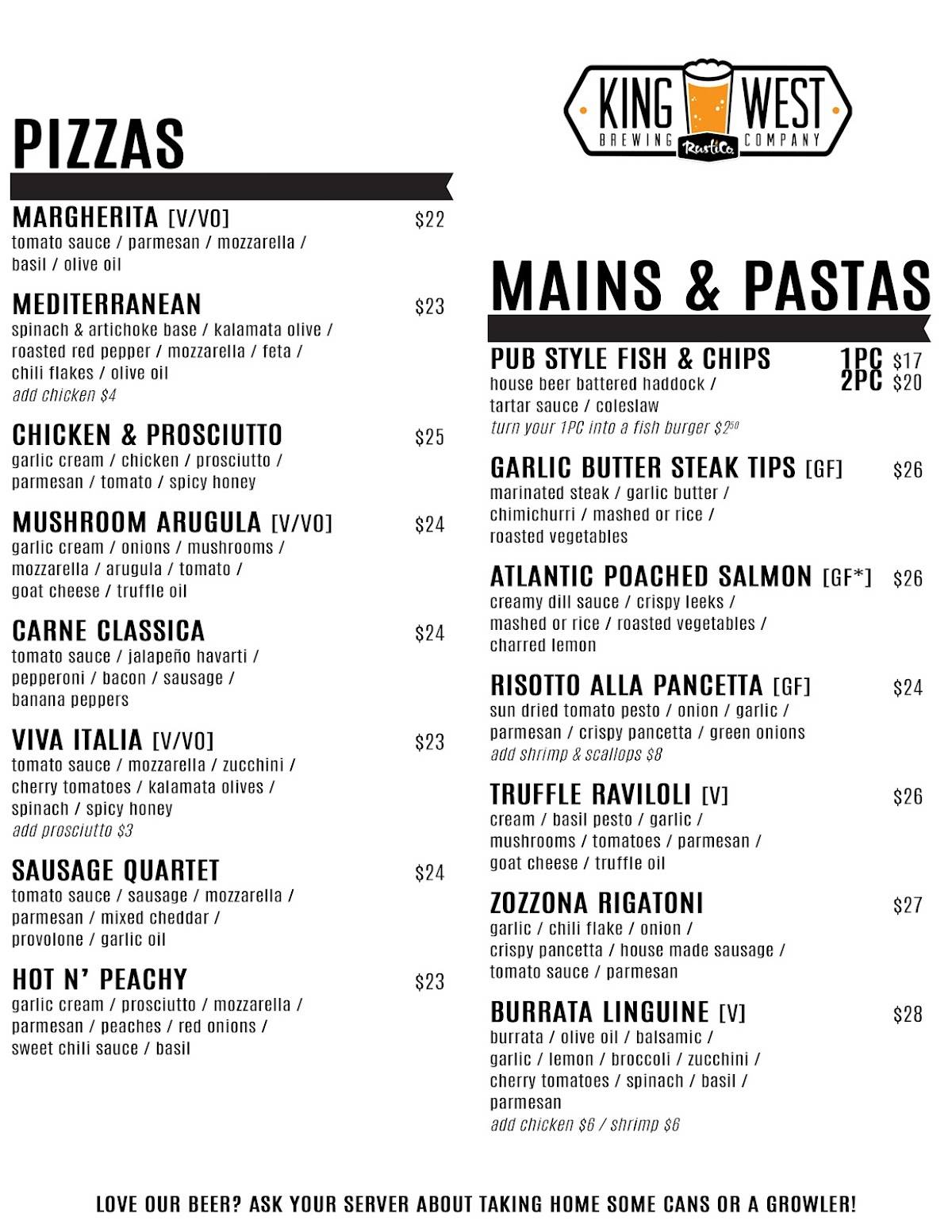 Menu de RustiCo. / King West Brewing Company