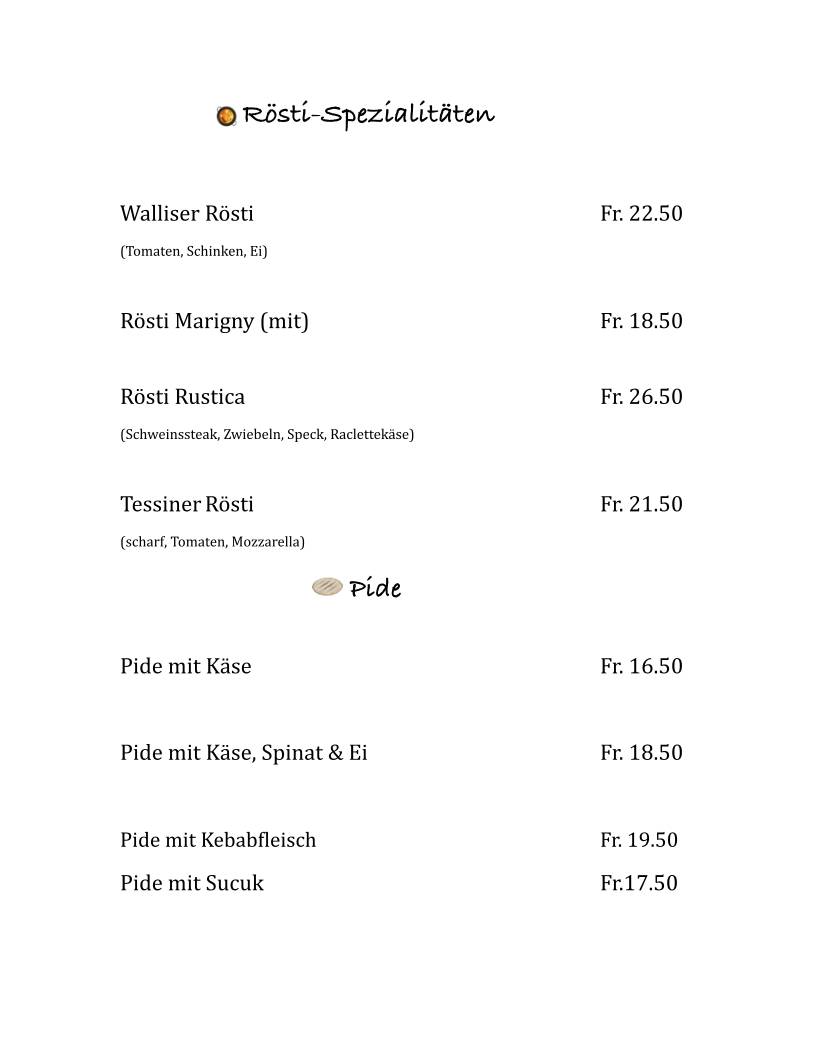 Menu di Rustica Restaurant und Pizzeria 