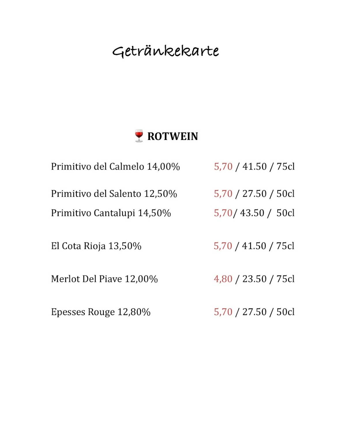 Menu di Rustica Restaurant und Pizzeria 