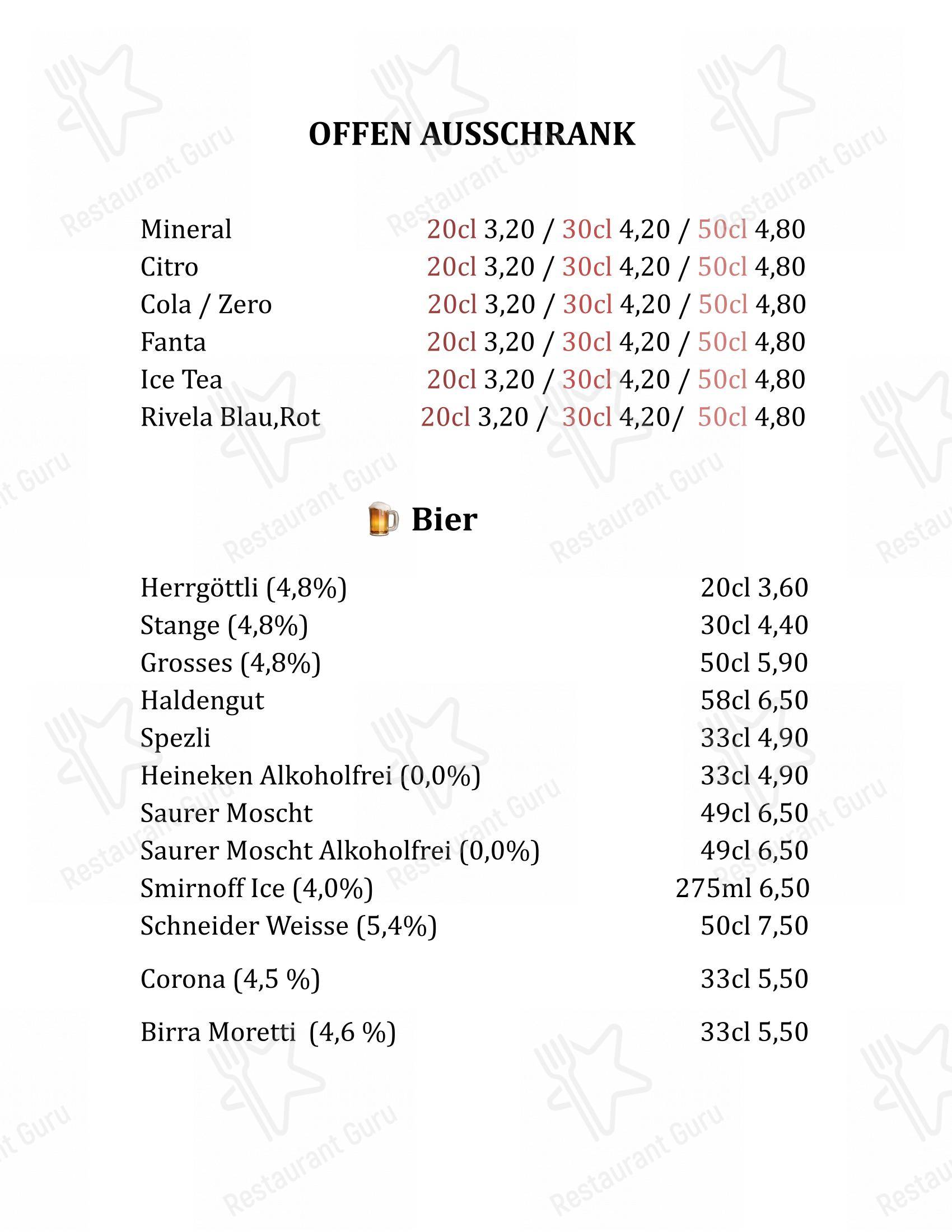 Menu bar per Rustica Restaurant und Pizzeria in Dietikon