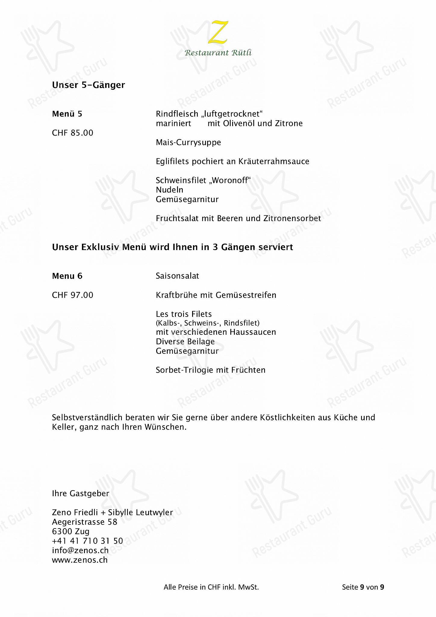 Lunch Menu per Zeno's Restaurant Rütli ristorante