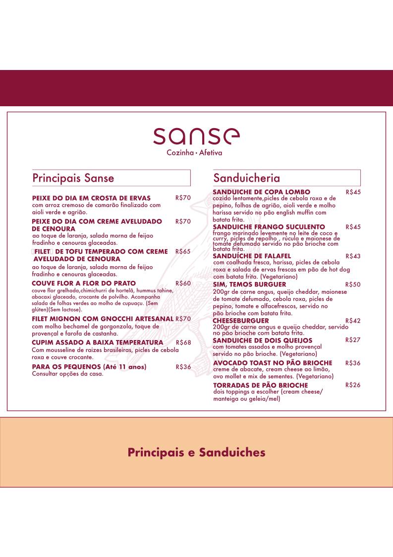 Sanse - Cozinha Afetiva cardápio
