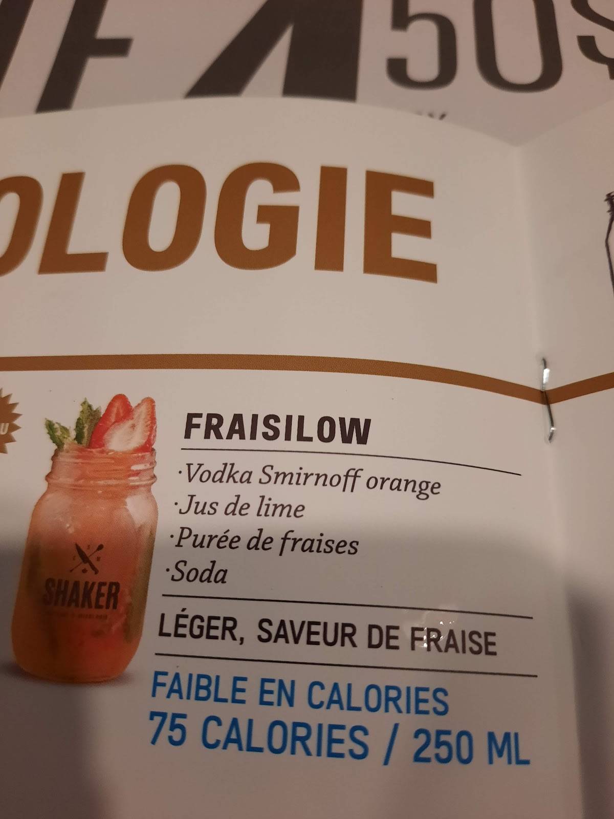 Carta del pub y bar SHAKER food & mixology CapRouge, Canada, Rue del