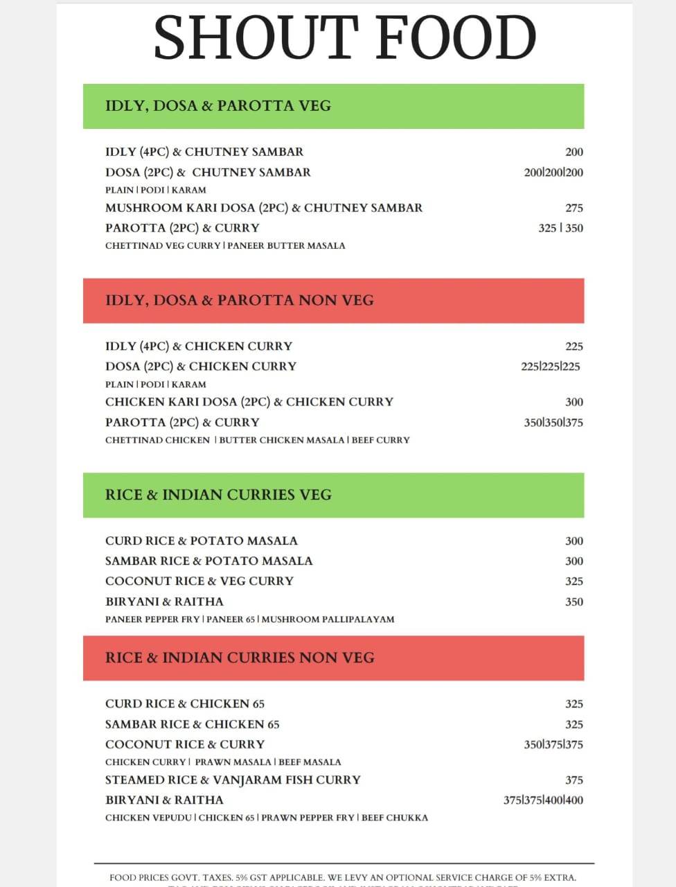 SHOUT Bar & Cafe menu