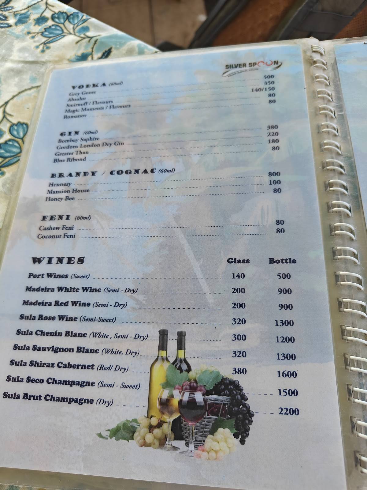 SILVER SPOON beach shack menu