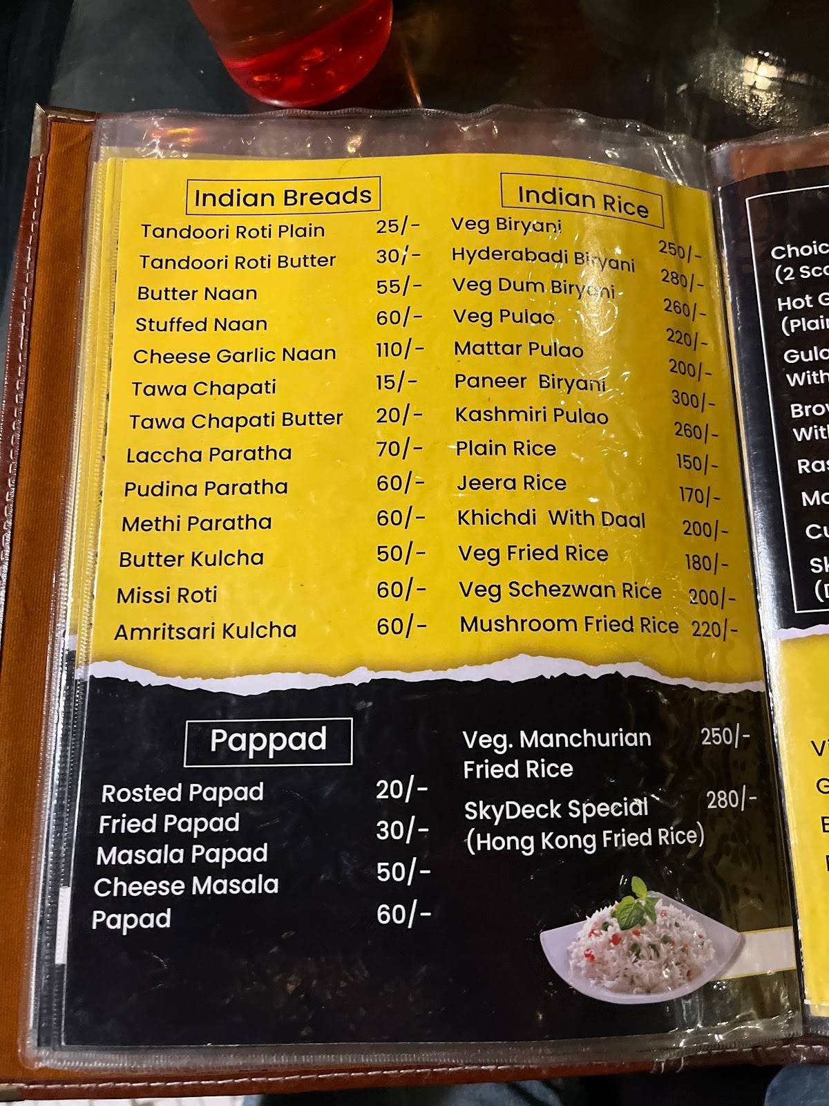 SKYDECK ROOFTOP RESTAURANT menu