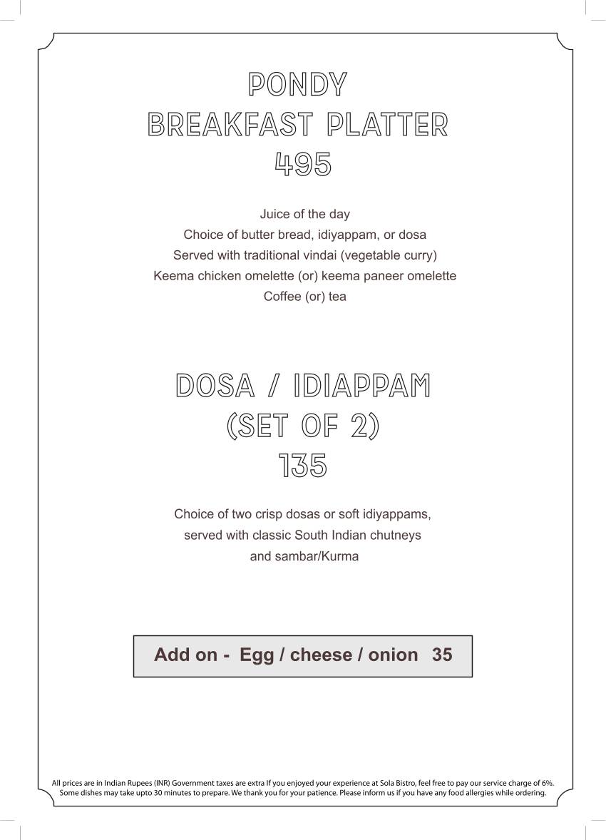 SOLA Bistro & Bar menu