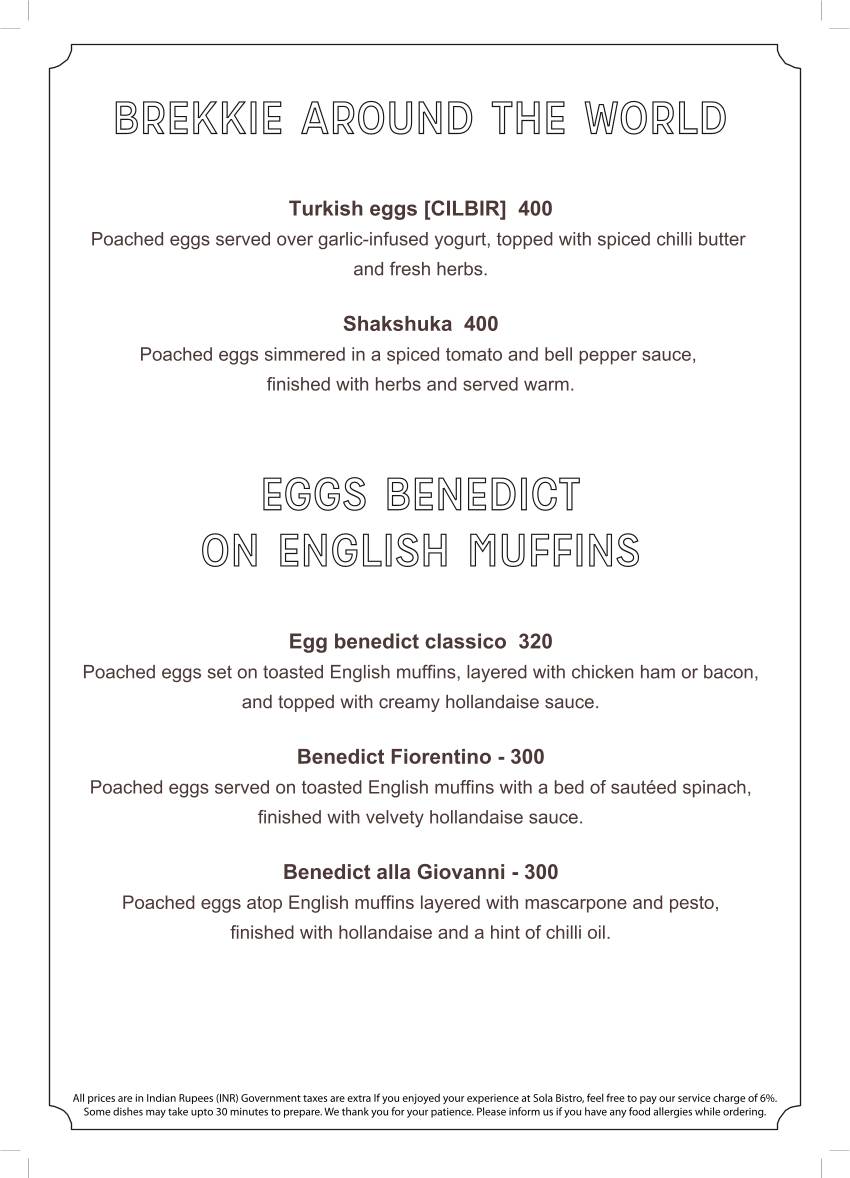 SOLA Bistro & Bar menu