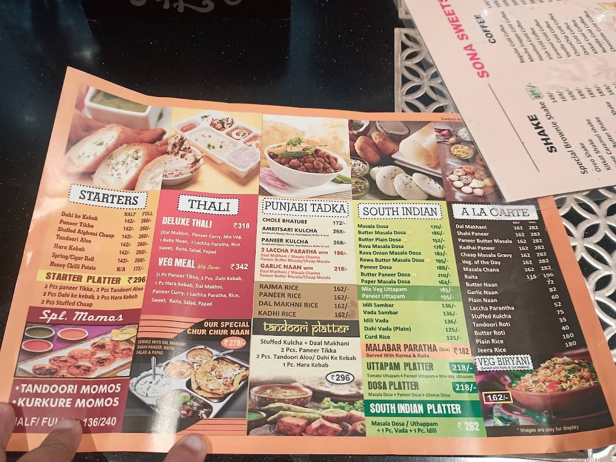 SONA SWEETS : PURE VEGETARIAN PARADISE menu