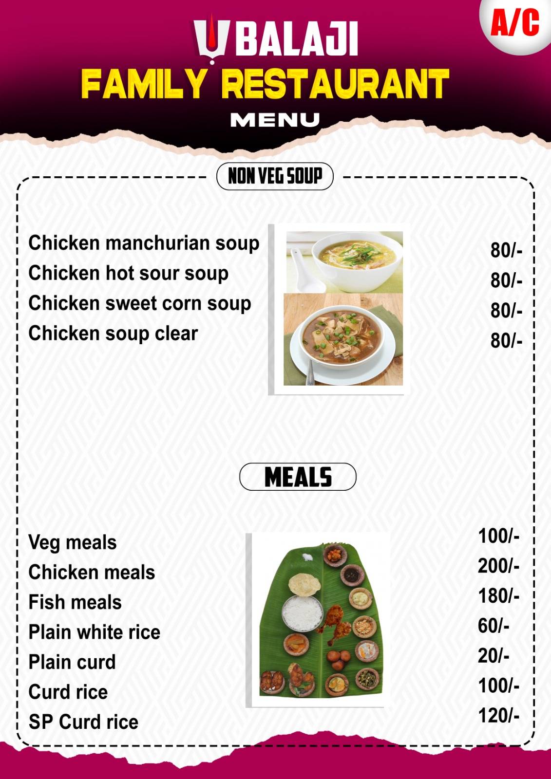 Balaji Family Restaurant (New) menu