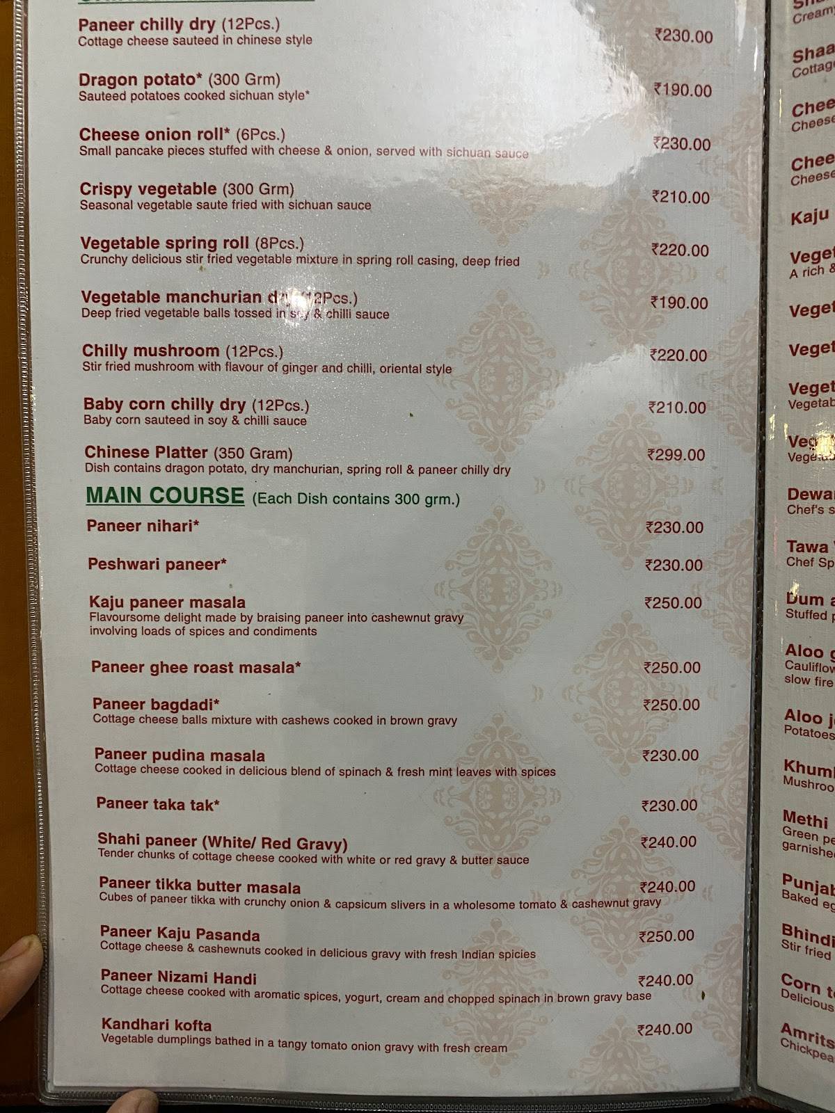 Saffron Restaurant menu