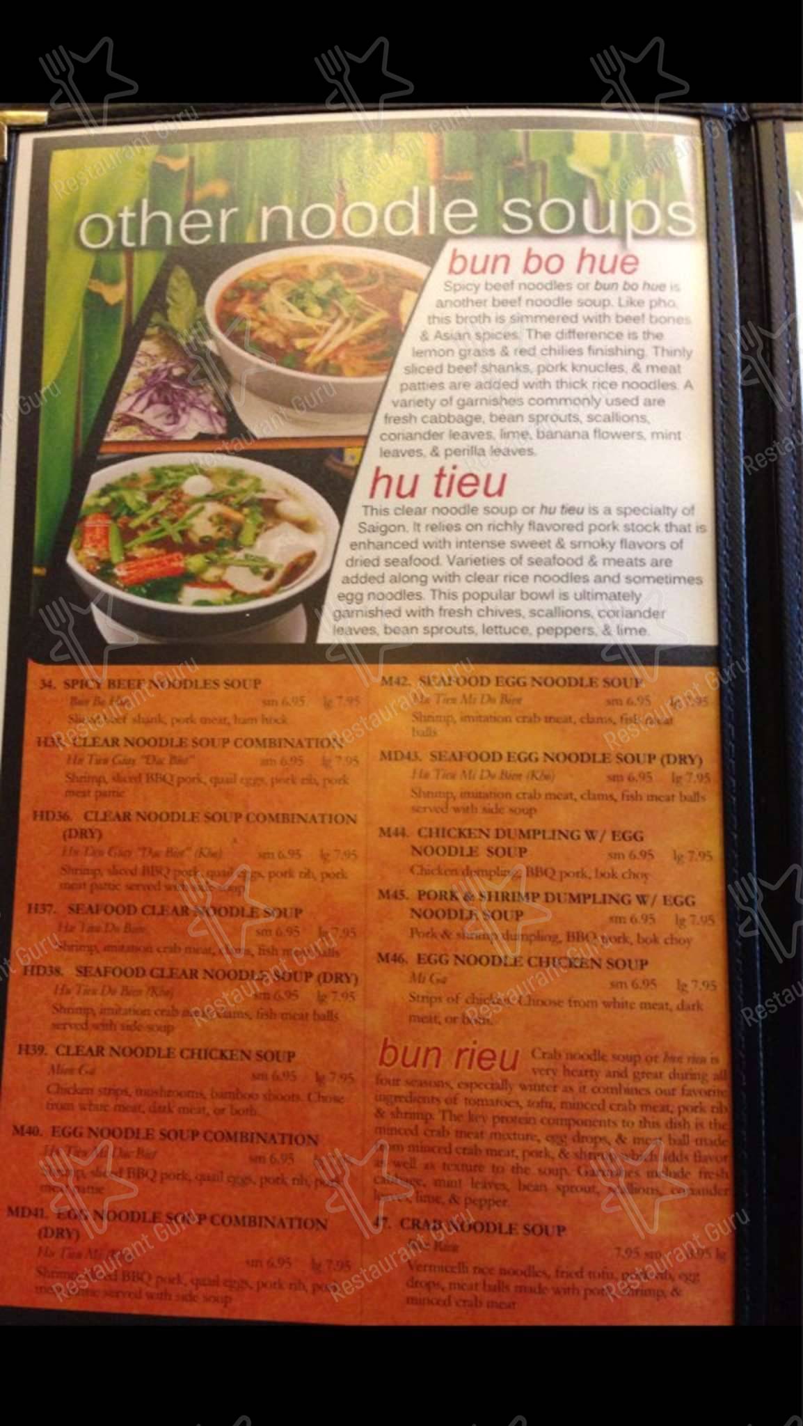 Saigon Noodles menu