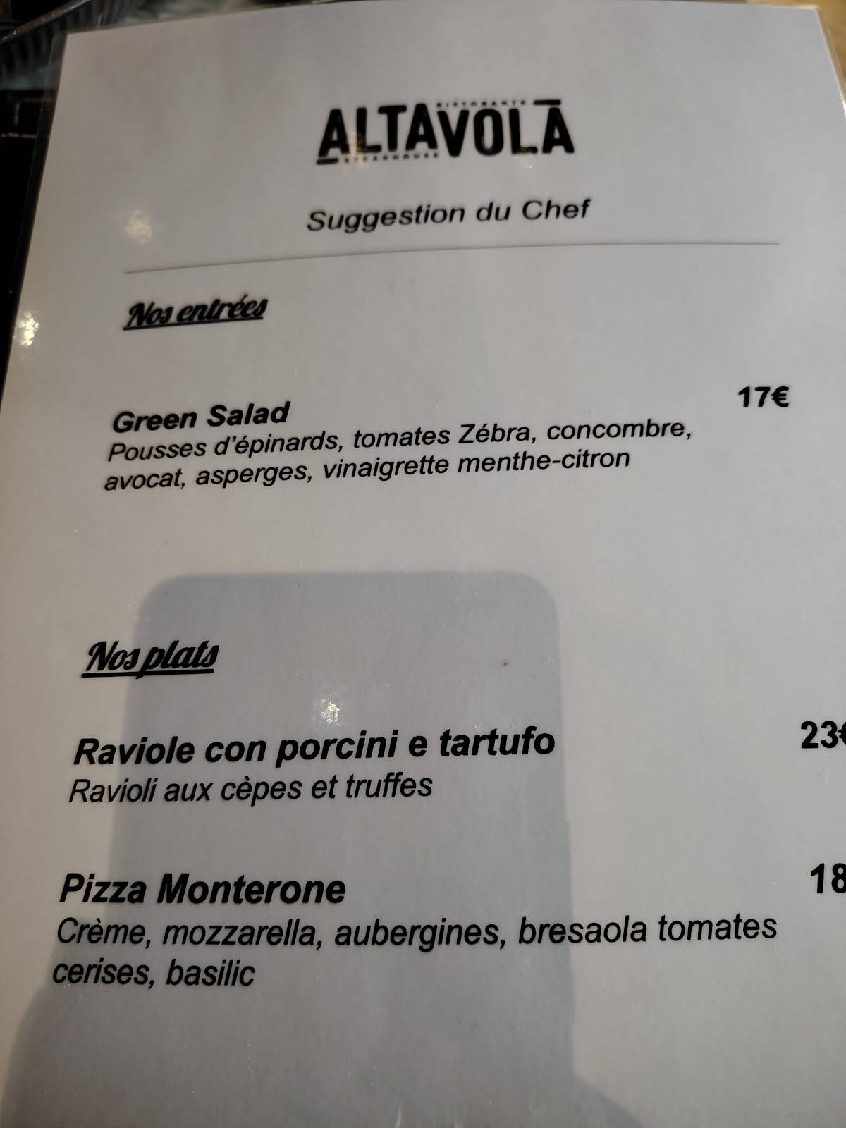 Menu de Altavola