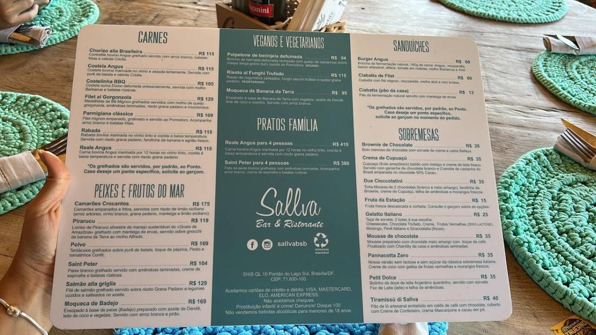 Sallva Bar e Ristorante - Pontão Lago Sul - Brasília DF cardápio