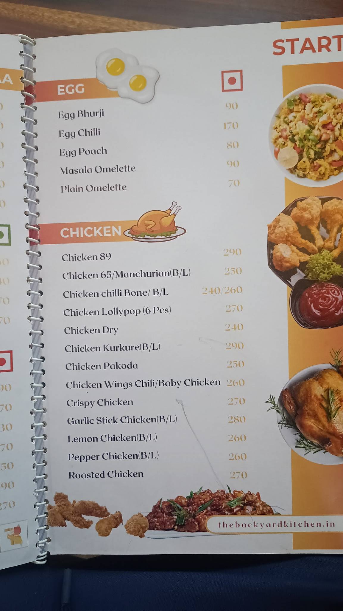 The Backyard Kitchen menu