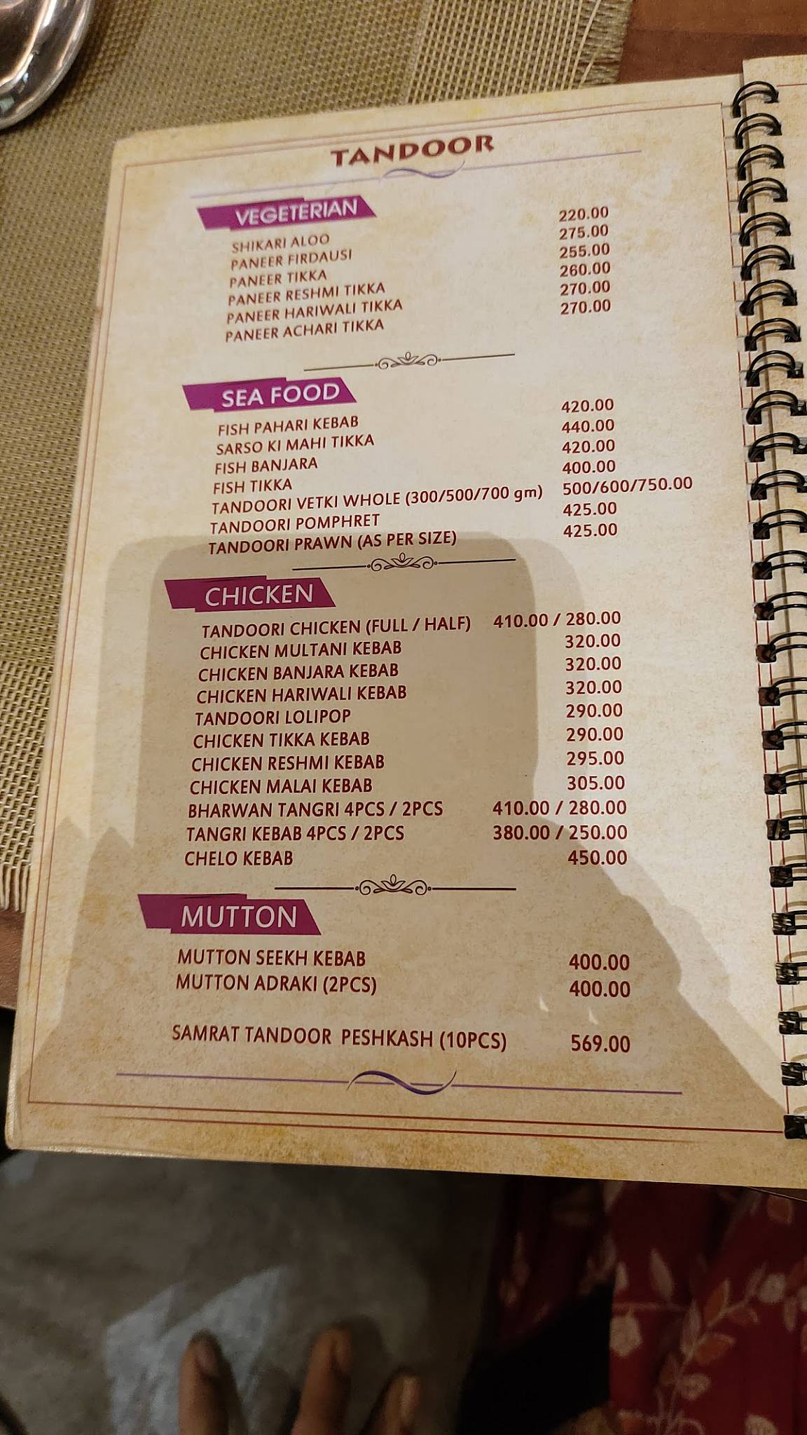 Samrat Restaurant & Hotel menu