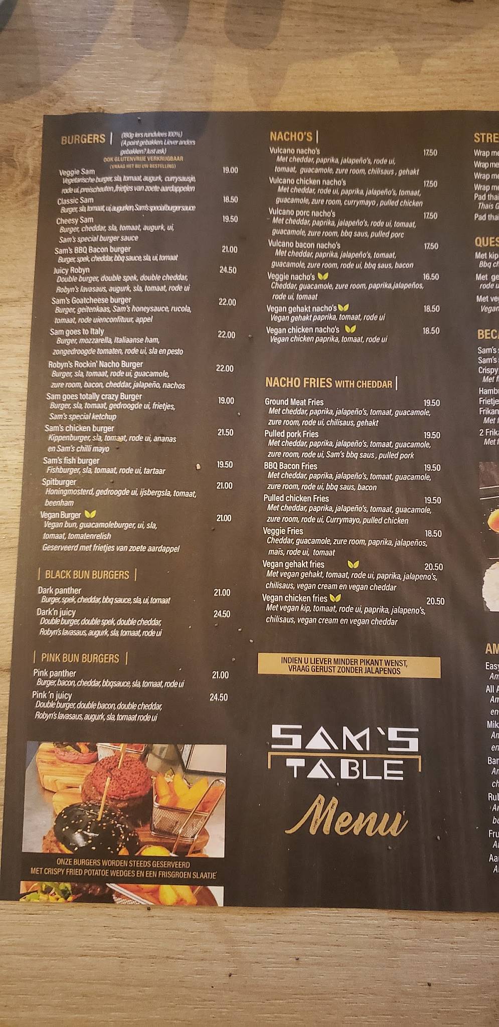 Menu de Sam’s Table