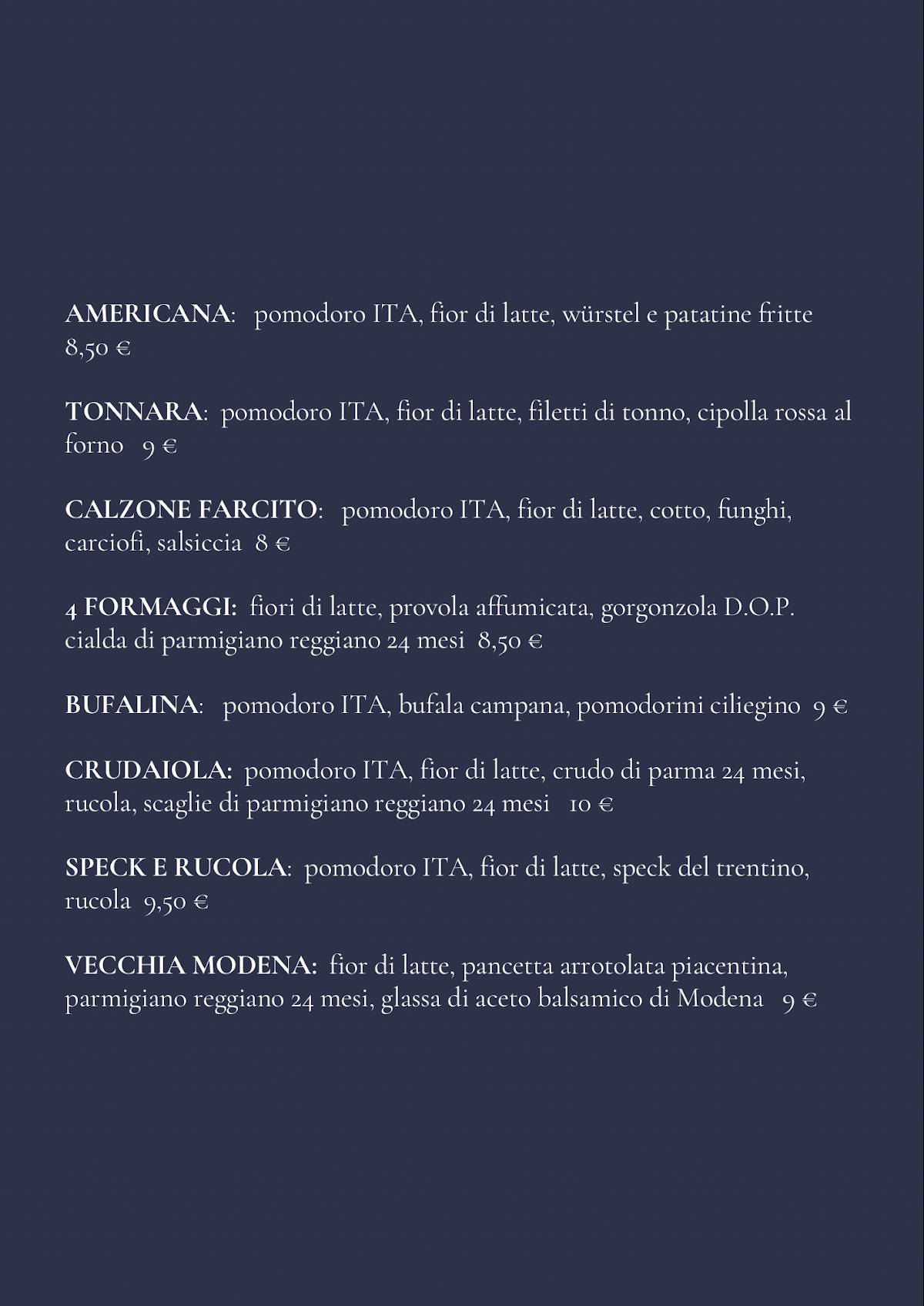 Menu di Ristorante Pizzeria San Frà 