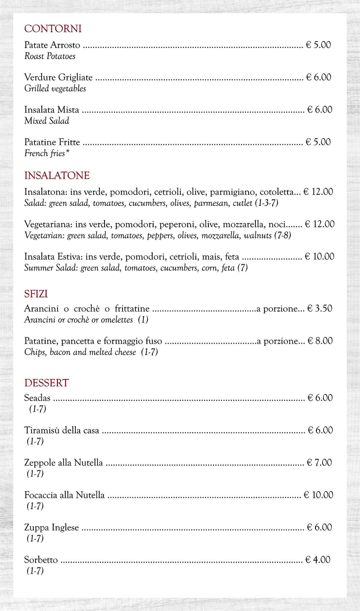 Menu di In Grano Pizzeria 