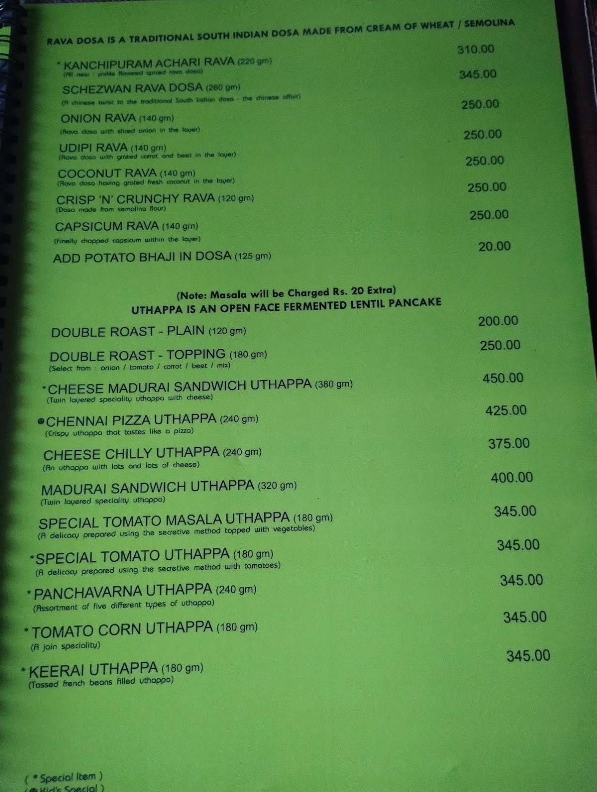 Sankalp Restaurant menu